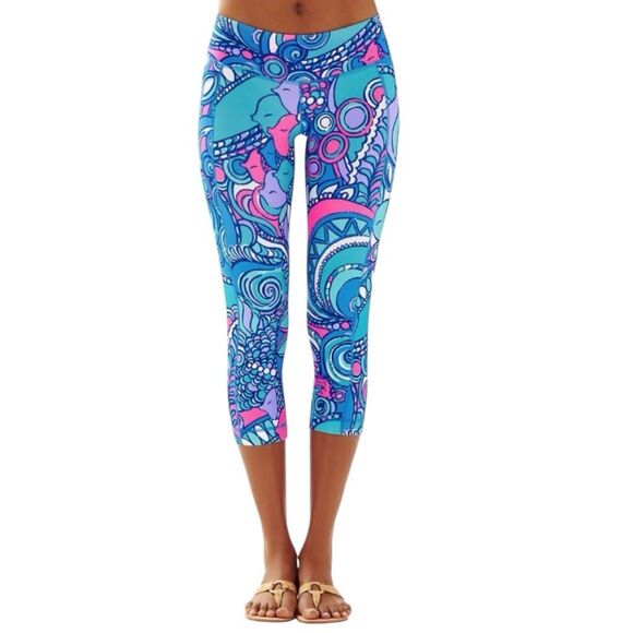 Lilly Pulitzer Girls Luxletic Weekender Fish Seahorse Leggings Pink Blue Small - Picture 1 of 11
